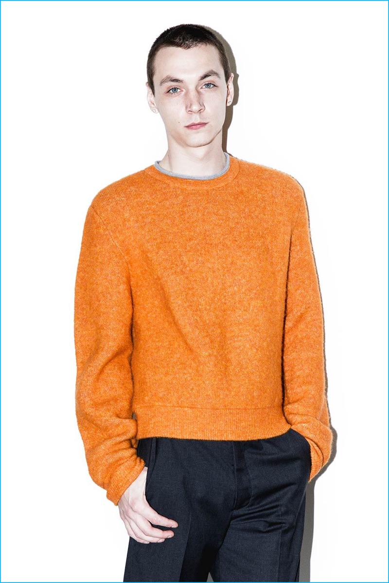 3.1 Phillip Lim Men's Orange Cropped Boxy Pullover Sweater