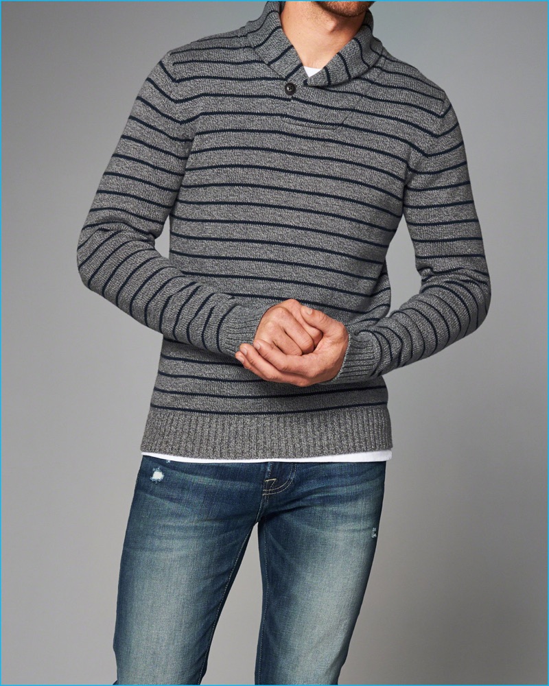 Abercrombie & Fitch Striped Shawl Collar Sweater