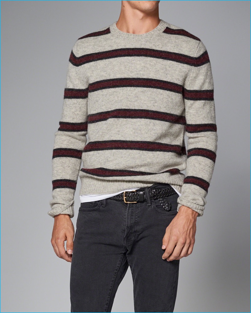 Abercrombie & Fitch Men's Striped Burgundy Sweater