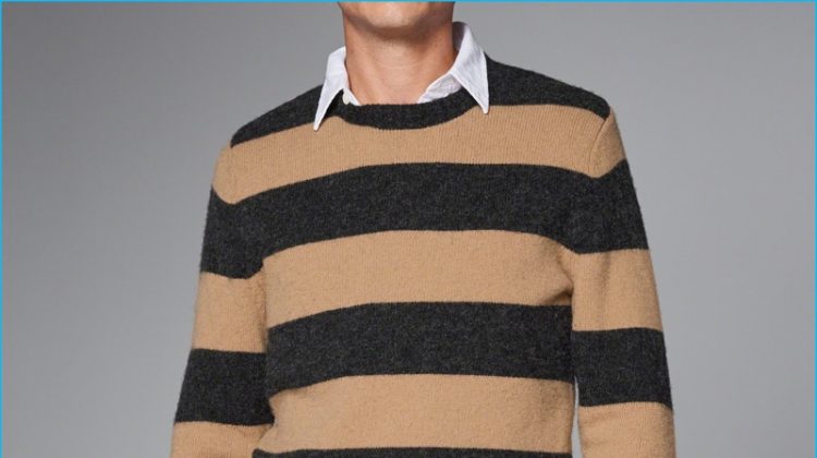 Abercrombie Fitch 2016 Mens Striped Camel Sweater