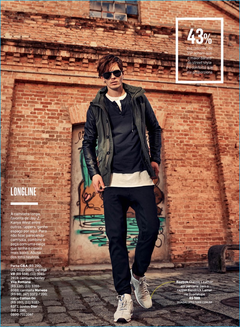 Starring in an editorial for VIP Brasil, model Álvaro Casavecchia embraces the longline fashion trend.