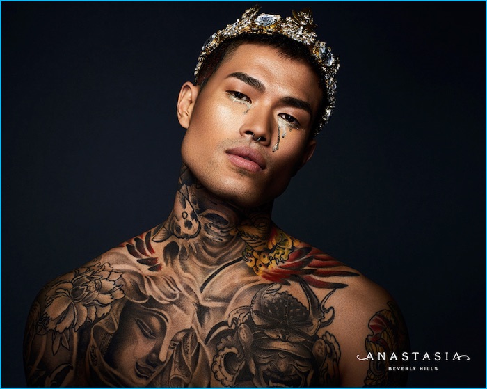 Adam Pu captured with a makeup look featuring Anastasia Beverly Hills' Moonchild Glow Kit.