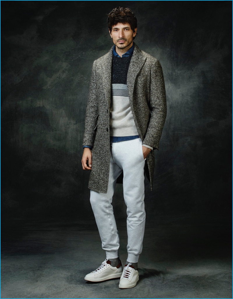 Andres Velencoso connects with Brunello Cucinelli for its fall-winter 2016 outing.