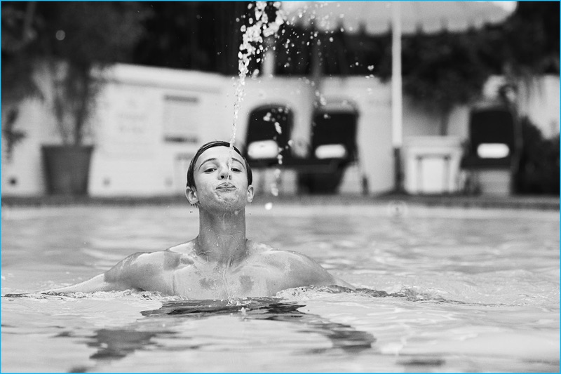 Photographed for Vanity Fair Italia, Cameron Dallas enjoys a swim at Chateau Marmont.
