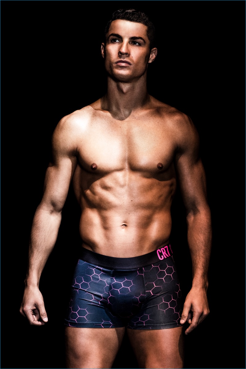 Cristiano Ronaldo wears geometric print underwear for CR7's fall-winter 2016 campaign.