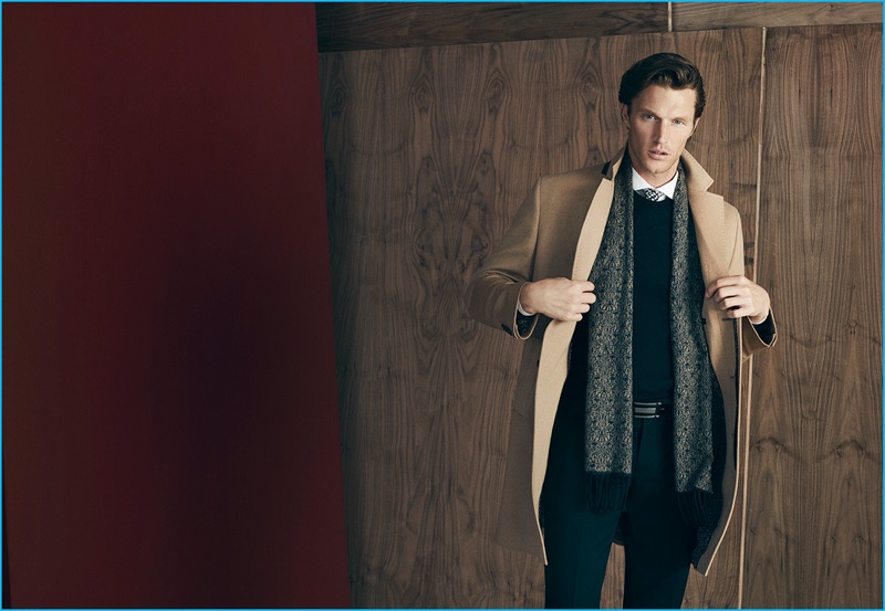 Shaun DeWet models a camel coat for Damat's fall-winter 2016 catalogue.