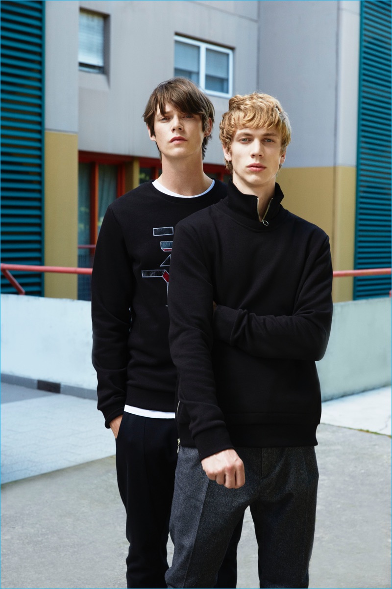Conrad and Robbi channel a sporty ease in casual separates from David Naman's fall-winter 2016 collection.