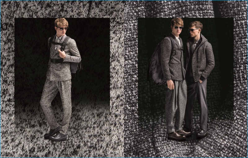 Guerrino Santulliana and Jason Anthony don grey tailoring from Emporio Armani's fall-winter 2016 collection. » Emporio Armani's Techno Tailoring is Front & Center for Fall Guerrino Santulliana and Jason Anthony don grey tailoring from Emporio Armani's fall-winter 2016 collection.
