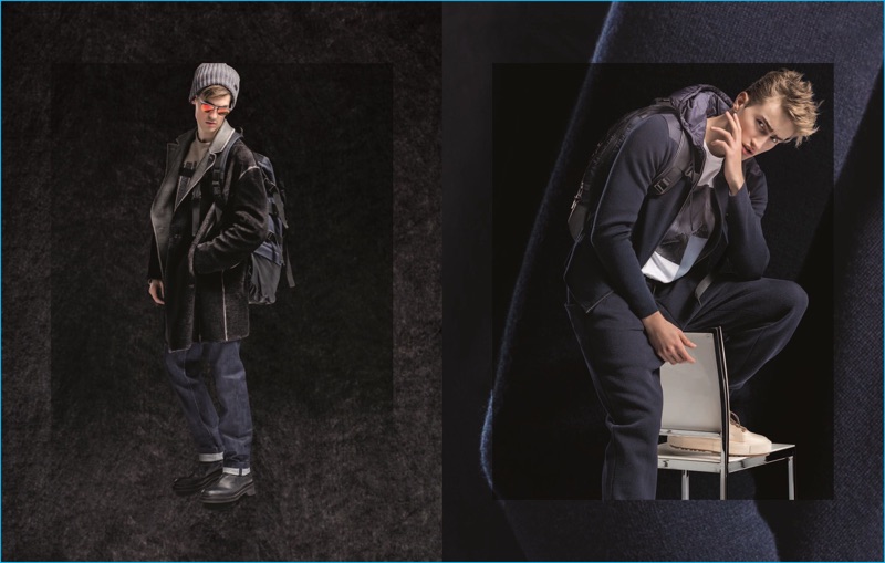 Models Jason Anthony and Dylan Verlooy sport fall-winter 2016 fashions from Emporio Armani. » Emporio Armani's Techno Tailoring is Front & Center for Fall Models Jason Anthony and Dylan Verlooy sport fall-winter 2016 fashions from Emporio Armani.