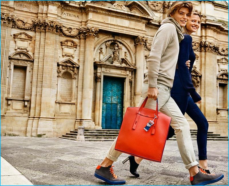 Jordan Barrett and Ine Neefs photographed by Mario Testino for Furla's fall-winter 2016 campaign.