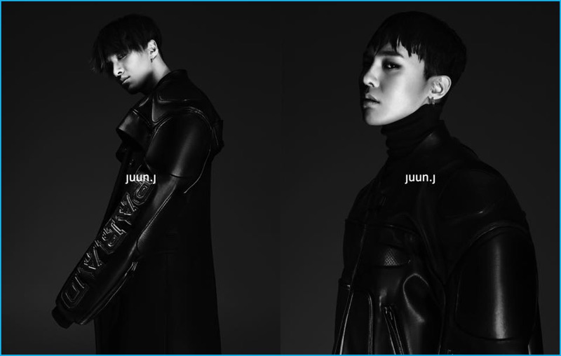 Taeyang and G-Dragon rock leather fashions for JUUN.J's fall-winter 2016 campaign.