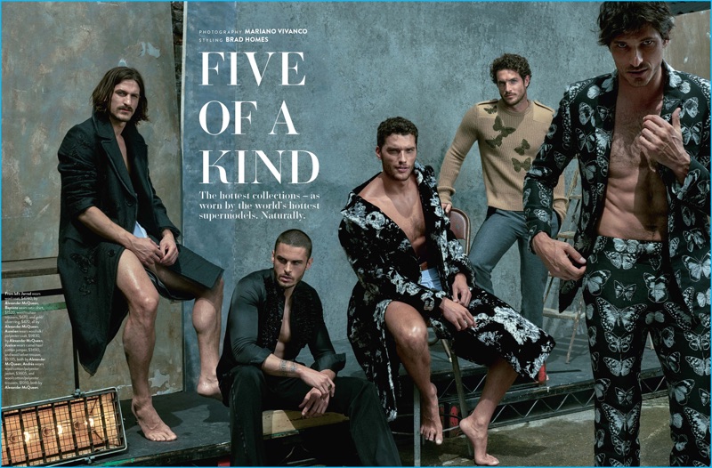 Five of a Kind (Pictured Left to Right): Jarrod Scott, Baptiste Giabiconi, Aurelien Muller, Justice Joslin, and Andres Velencoso for GQ Australia.