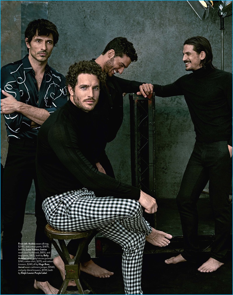 Andres Velencoso, Justice Joslin, Aurelien Muller, and Jarrod Scott star in a fall editorial for GQ Australia.