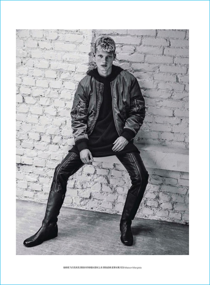Dillon Westbrock is front and center in a Maison Margiela bomber jacket.