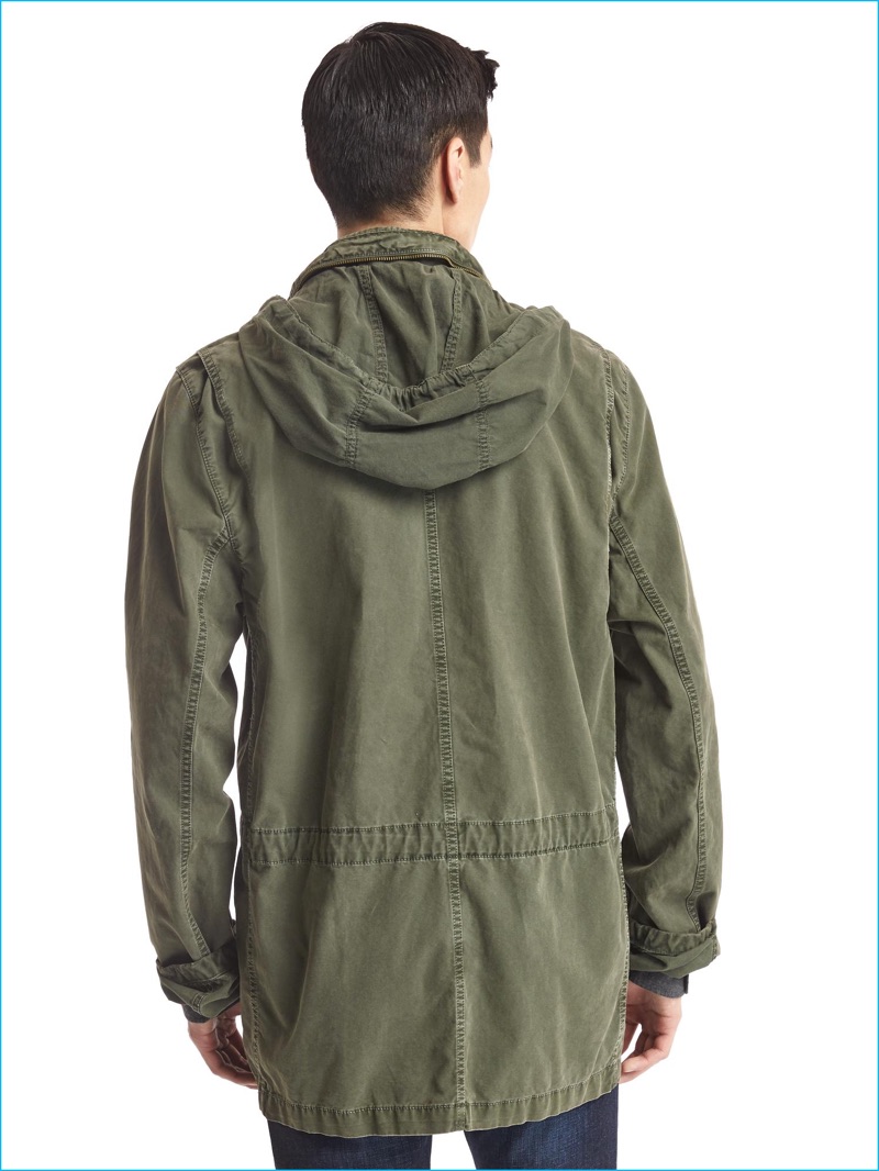 Gap Men's Hooded Fatigue Jacket in Army Green (Back)