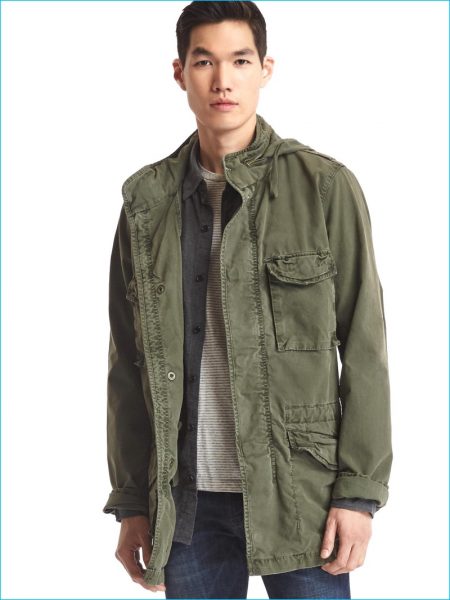 Gap Mens Hooded Fatigue Jacket Army Green 004