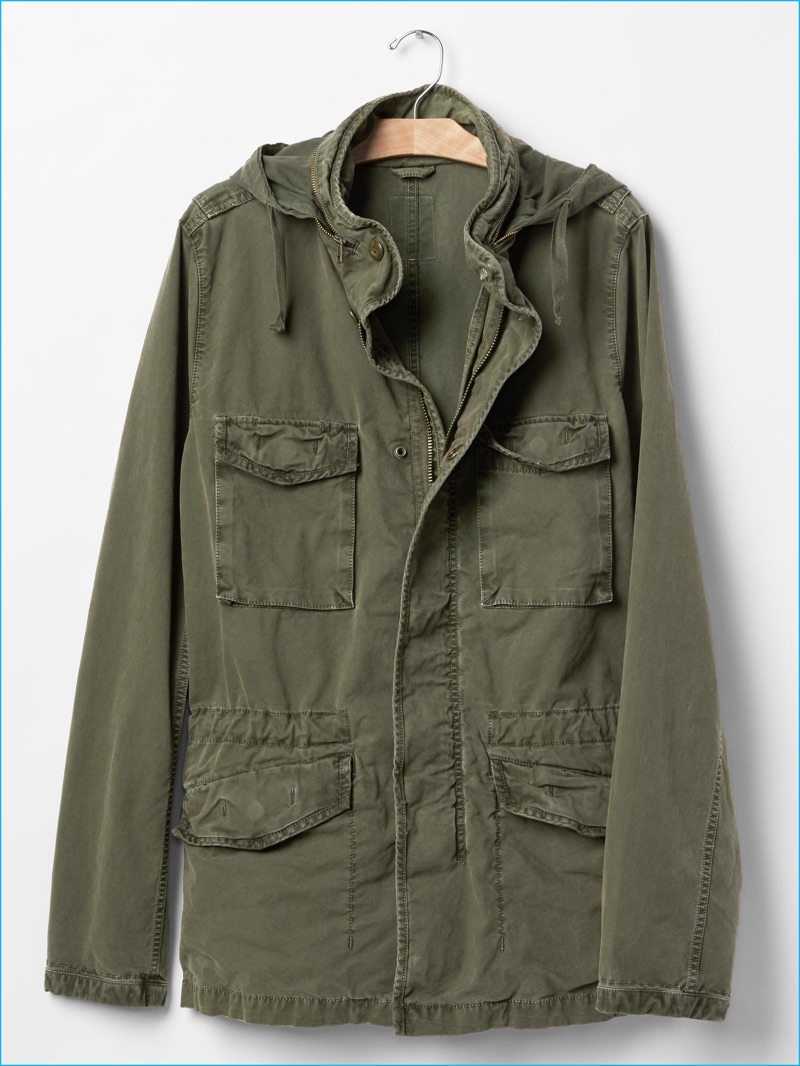 Gap Men's Hooded Fatigue Jacket in Army Green