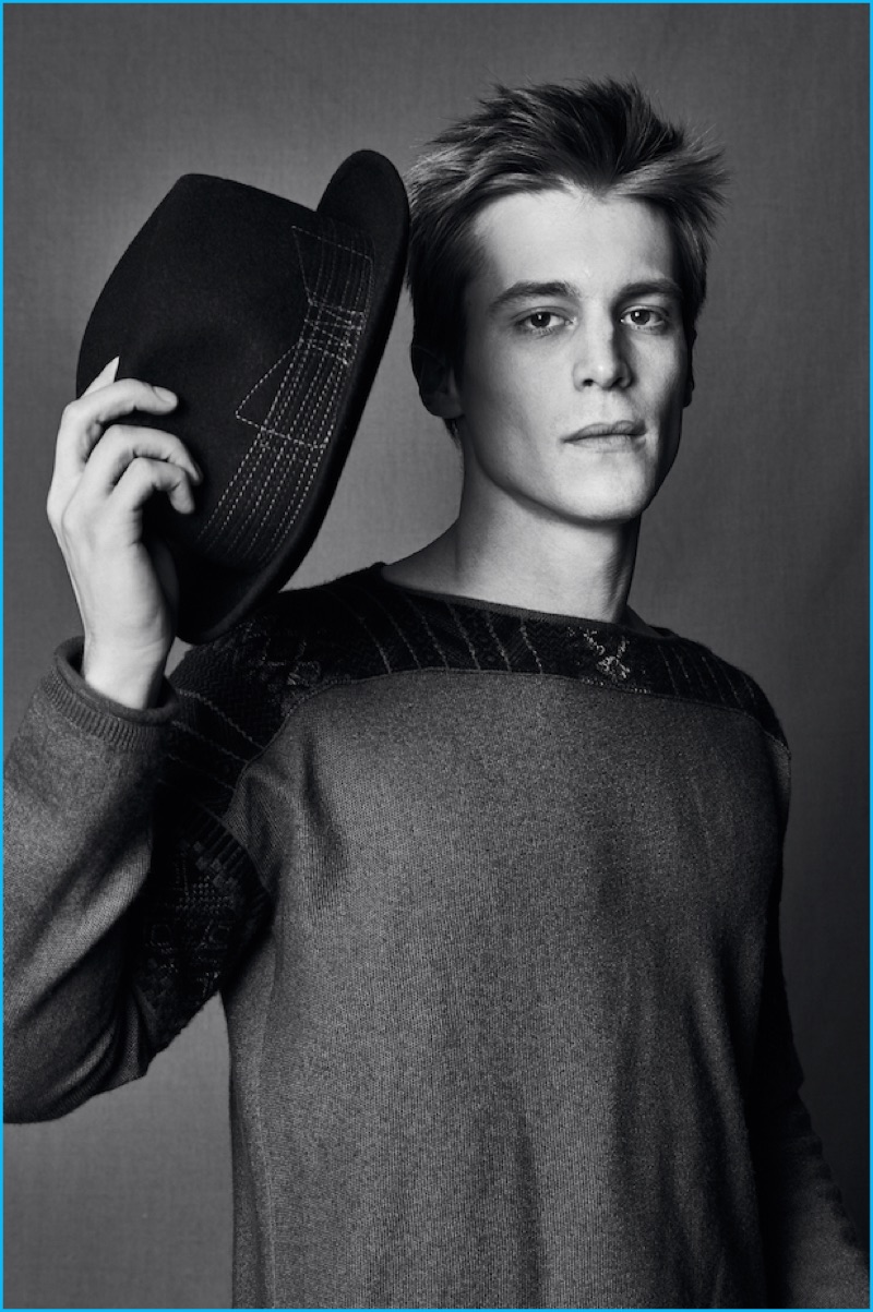 Ivan Yankovsky sports a look from Giorgio Armani for GQ Russia.