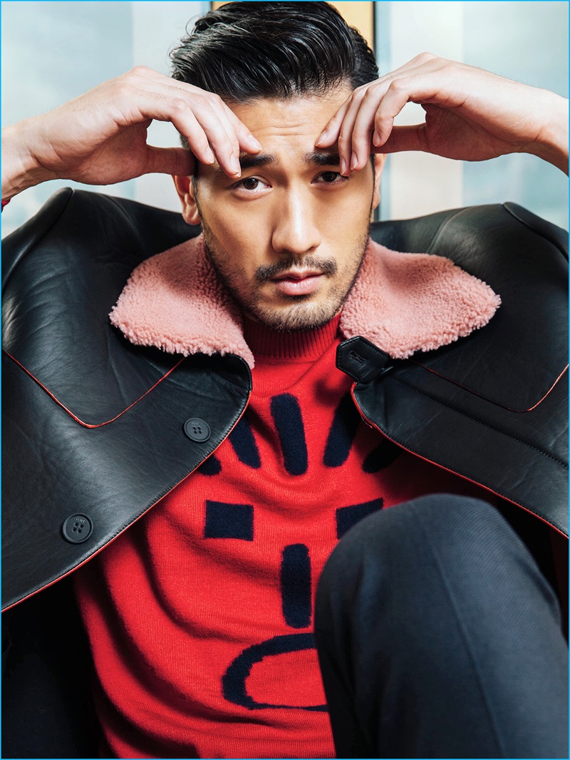 Godfrey Gao pictured in a fall-winter 2016 look from Fendi for Elle Men Hong Kong.