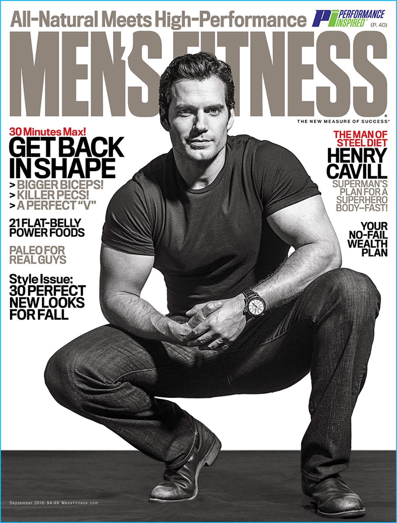 Henry Cavill covers the September 2016 issue of Men's Fitness with a black & white subscriber's cover.