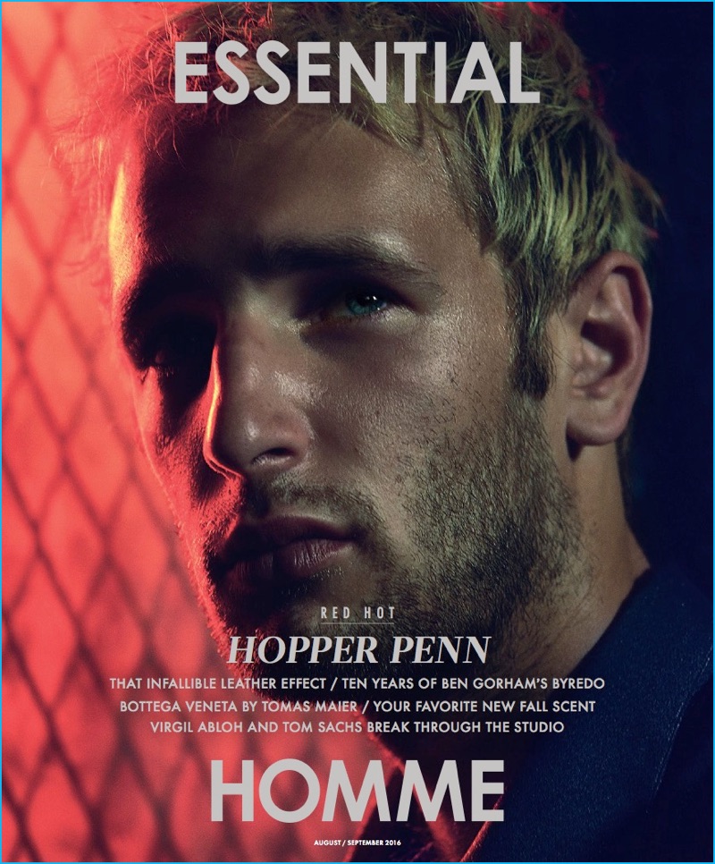 Hopper Penn covers the August/September 2016 issue of Essential Homme.