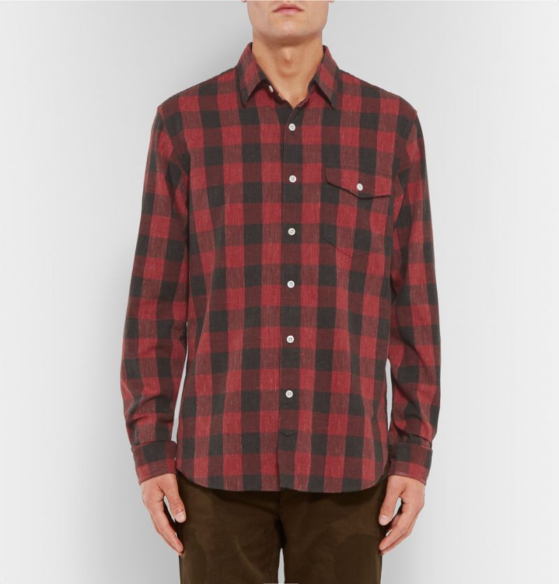 J.Crew Red Buffalo Check Slub Cotton Shirt