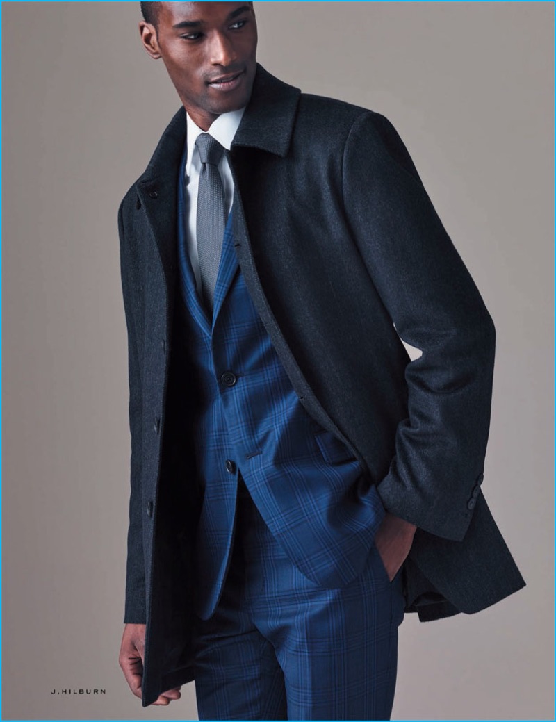 Corey Baptiste dons dashing tailoring from J.Hilburn's fall-winter 2016 collection.
