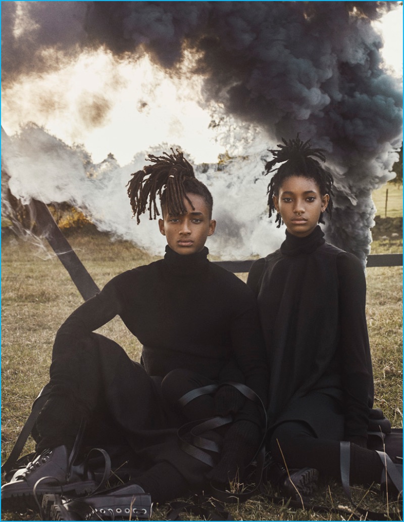 Willow and Jaden Smith photographed in black fashions from Rick Owens.