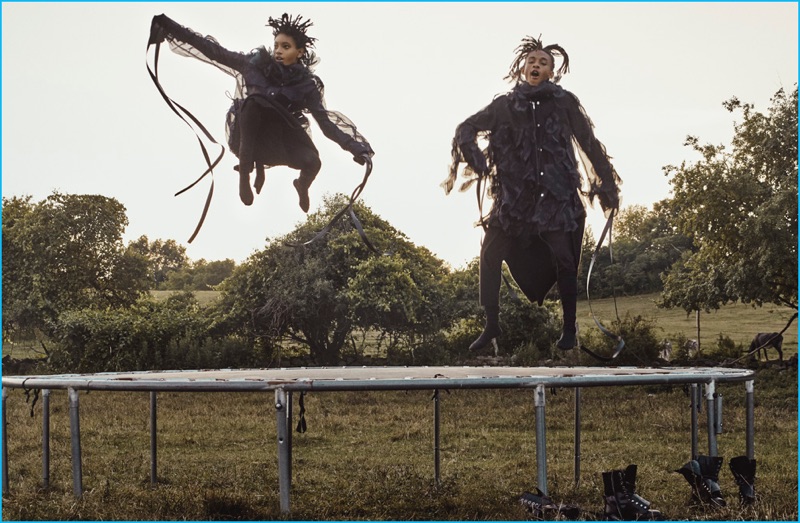 Willow and Jaden Smith pictured in Sacai jackets for Interview magazine.