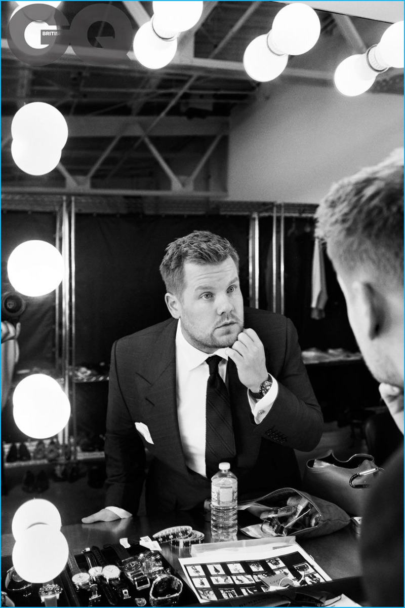 James Corden captured in a black & white photo for British GQ.