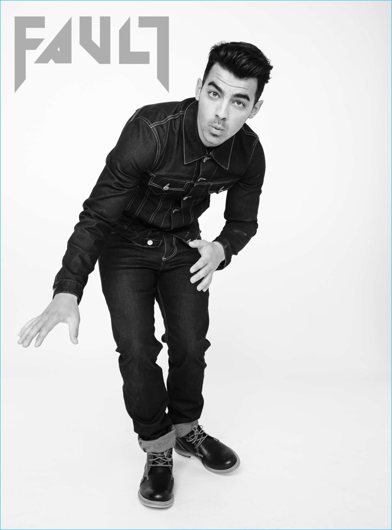 Joe Jonas doubles down on denim for his Fault magazine photo shoot.