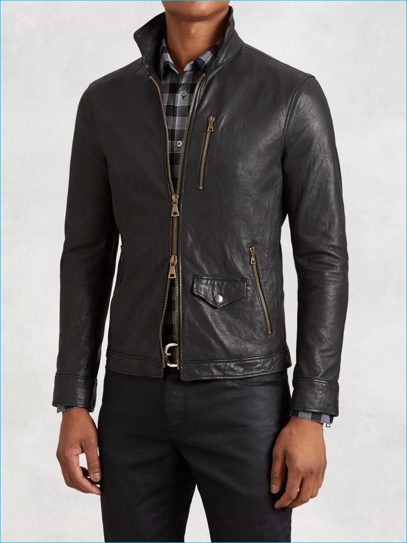 John Varvatos Wire Collar Leather Jacket