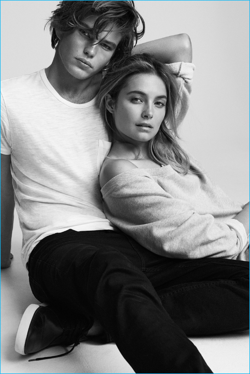Models Jordan Barrett and Bridget Malcolm star in Country Road's new campaign.