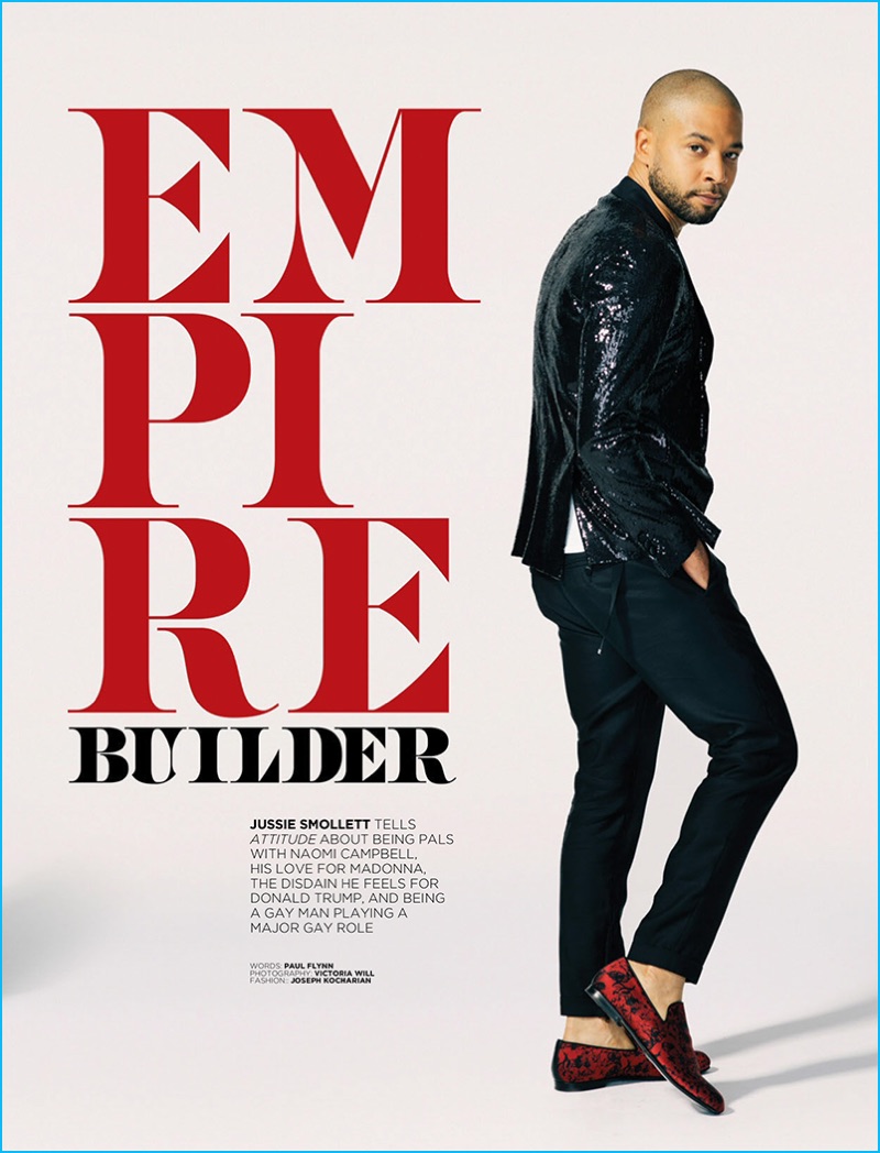 Empire star Jussie Smollett styled by Joseph Kocharian for Attitude magazine.