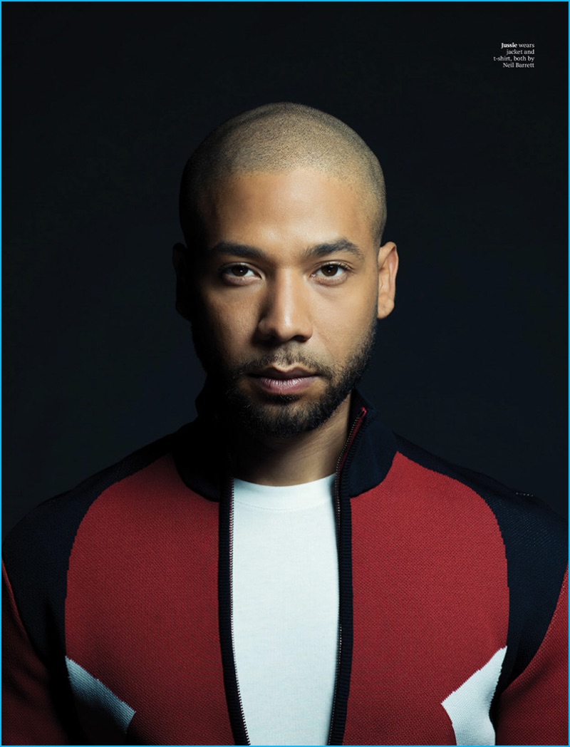 Jussie Smollett pictured in a sporty look from British designer Neil Barrett.