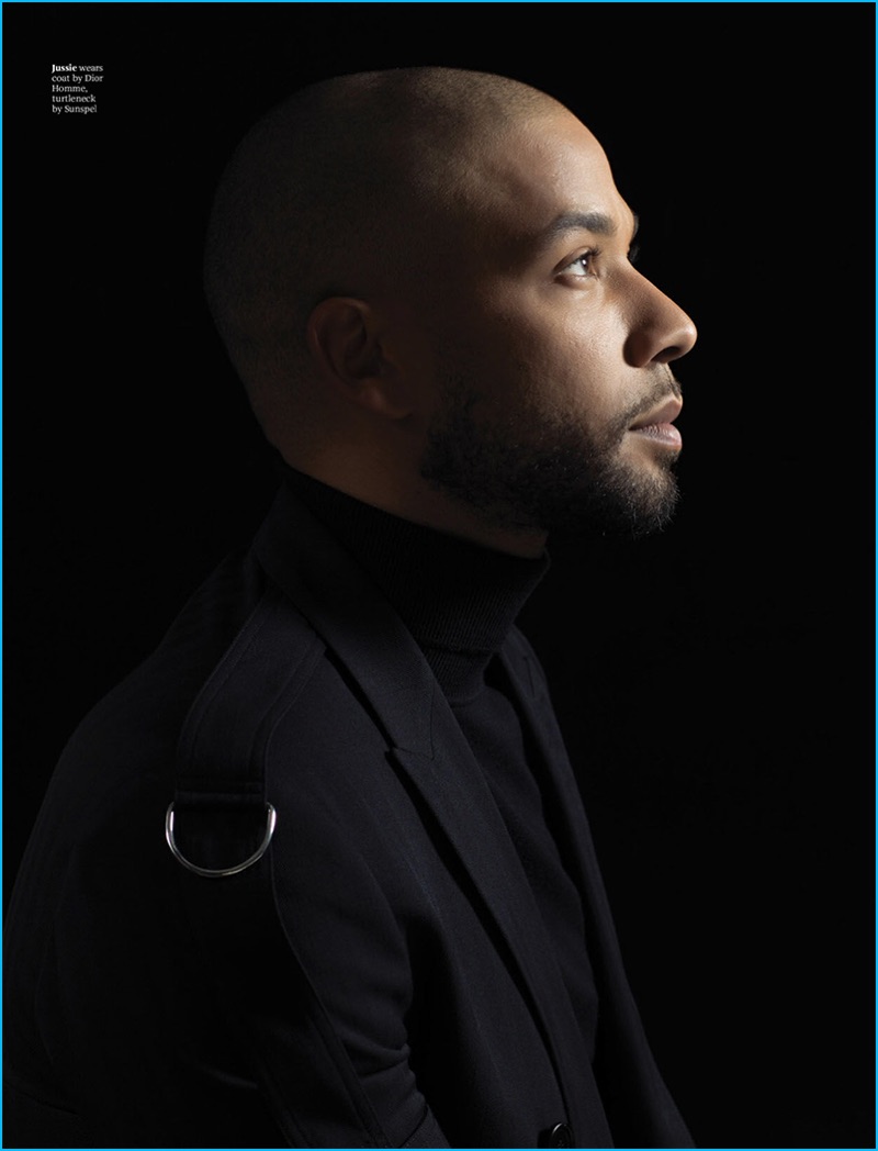 Jussie Smollett dons a Dior Homme coat from the French fashion house's fall-winter 2016 collection.