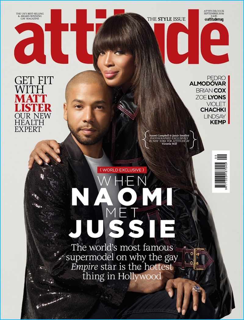 Jussie Smollett and Naomi Campbell cover the September 2016 issue of Attitude magazine.