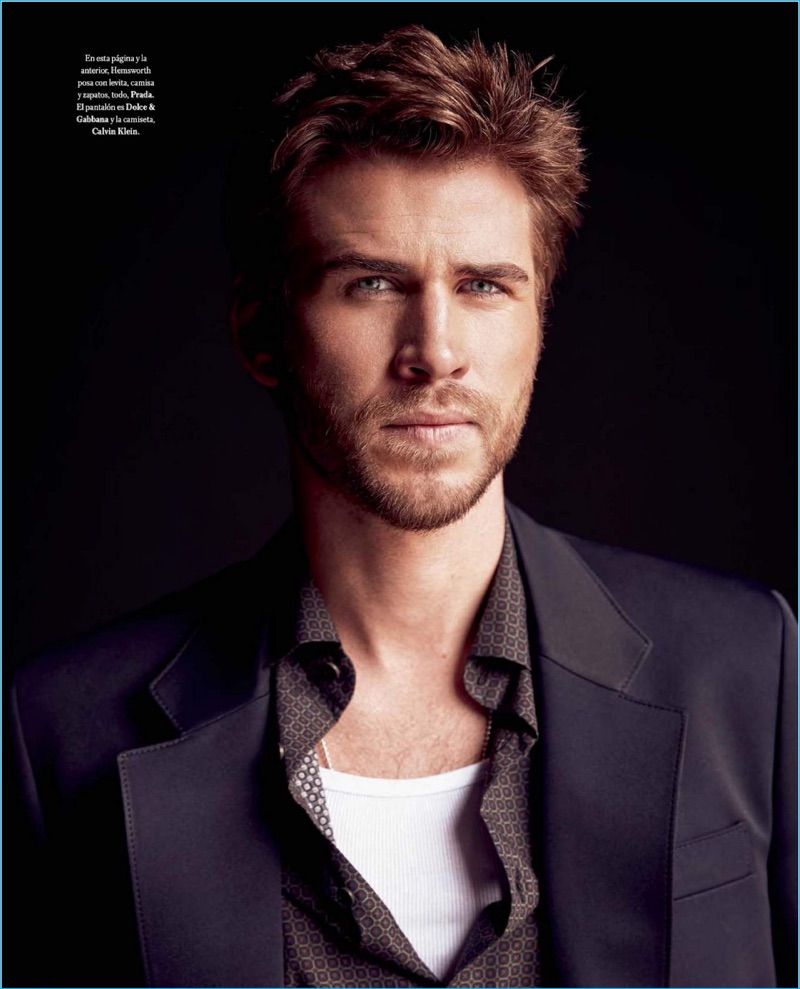 Liam Hemsworth pictured in Prada, Dolce & Gabbana, and Calvin Klein for Icon El País.