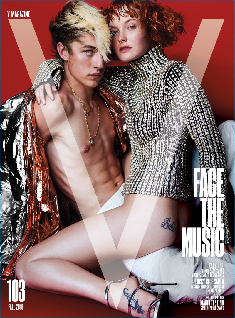 Model Lucky Blue Smith and singer Kacy Hill cover the music issue of V magazine.