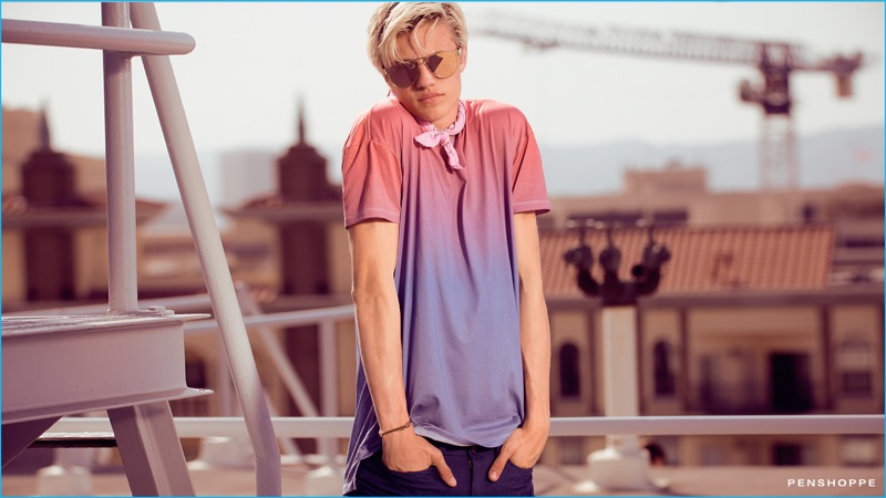 Sporting a gradient t-shirt, Lucky Blue Smith stars in Penshoppe's pre-holiday 2016 campaign.