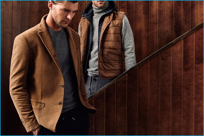 Patrick Kafka dons a single-breasted jacket from Massimo Dutti's fall-winter 2016 men's equestrian collection.