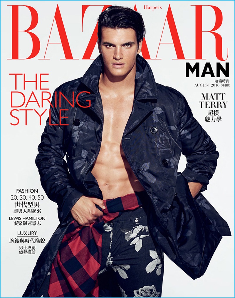 Matthew Terry covers the August 2016 issue of Harper's Bazaar Man Taiwan in a fall look from Dior Homme.