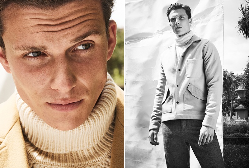 Samuel wears jacket Baartmans & Siegel, turtleneck sweater Duck and Cover, and trousers Oliver Spencer.