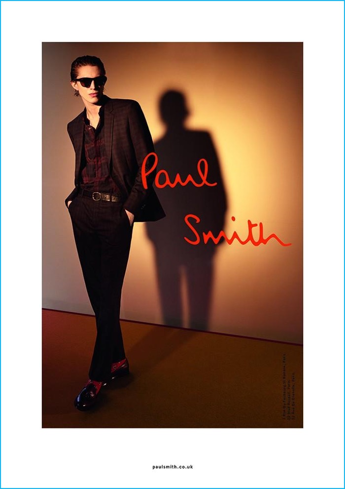 Xavier Buestel is a cool vision in Paul Smith's travel suit for the brand's fall-winter 2016 campaign.