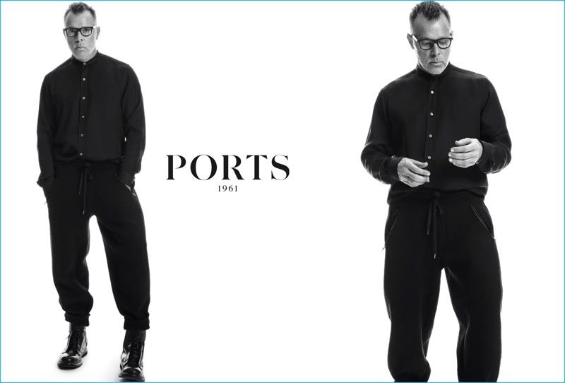Stylist George Cortina dons an all black ensemble for Ports 1961's fall-winter 2016 men's campaign.