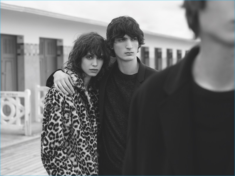 Models Mica Arganaraz and Luca Lemaire front Sandro's fall-winter 2016 campaign.