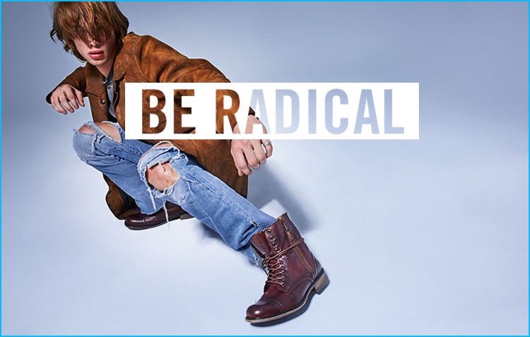 Steve Madden's brown leather Troopah boots are styled with ripped knee denim jeans and a suede jacket.