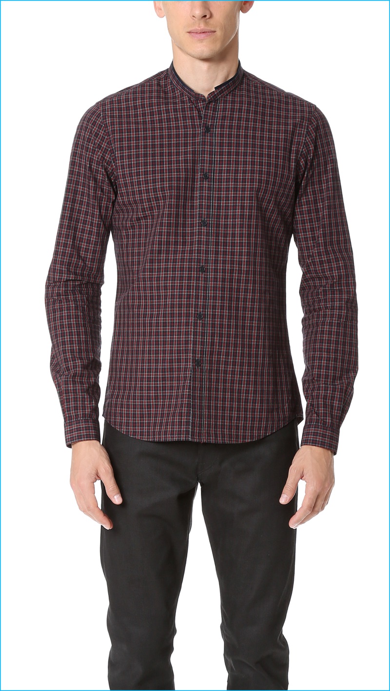 The Kooples Plaid Granddad Collar Shirt