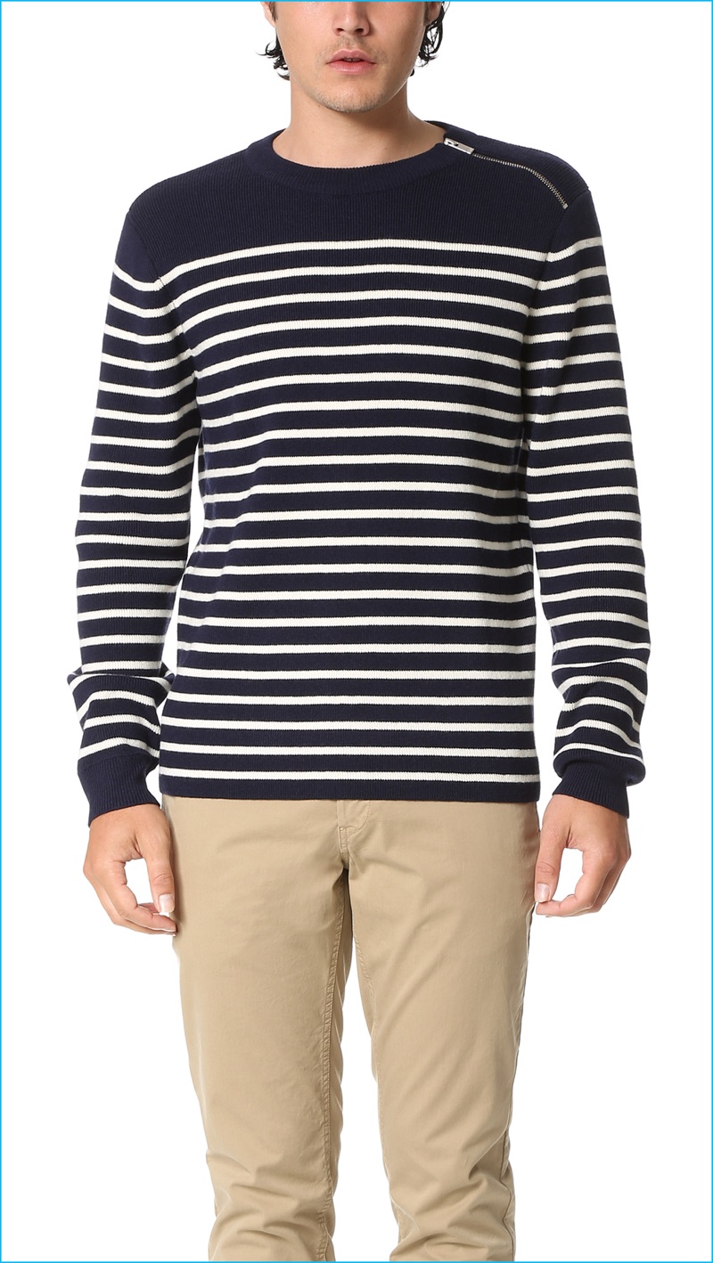 The Kooples Striped Zip Shoulder Sweater