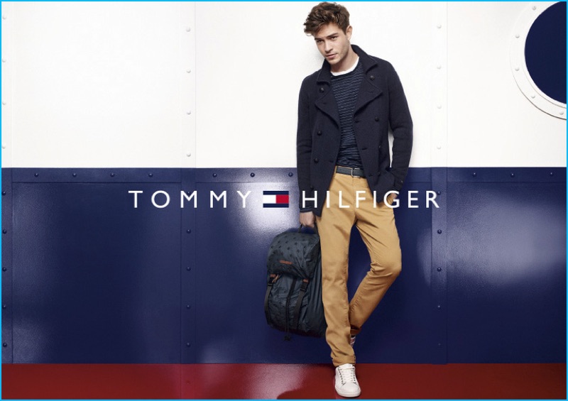 Francisco Lachowski rocks a peacoat for Tommy Hilfiger's fall-winter 2016 campaign.